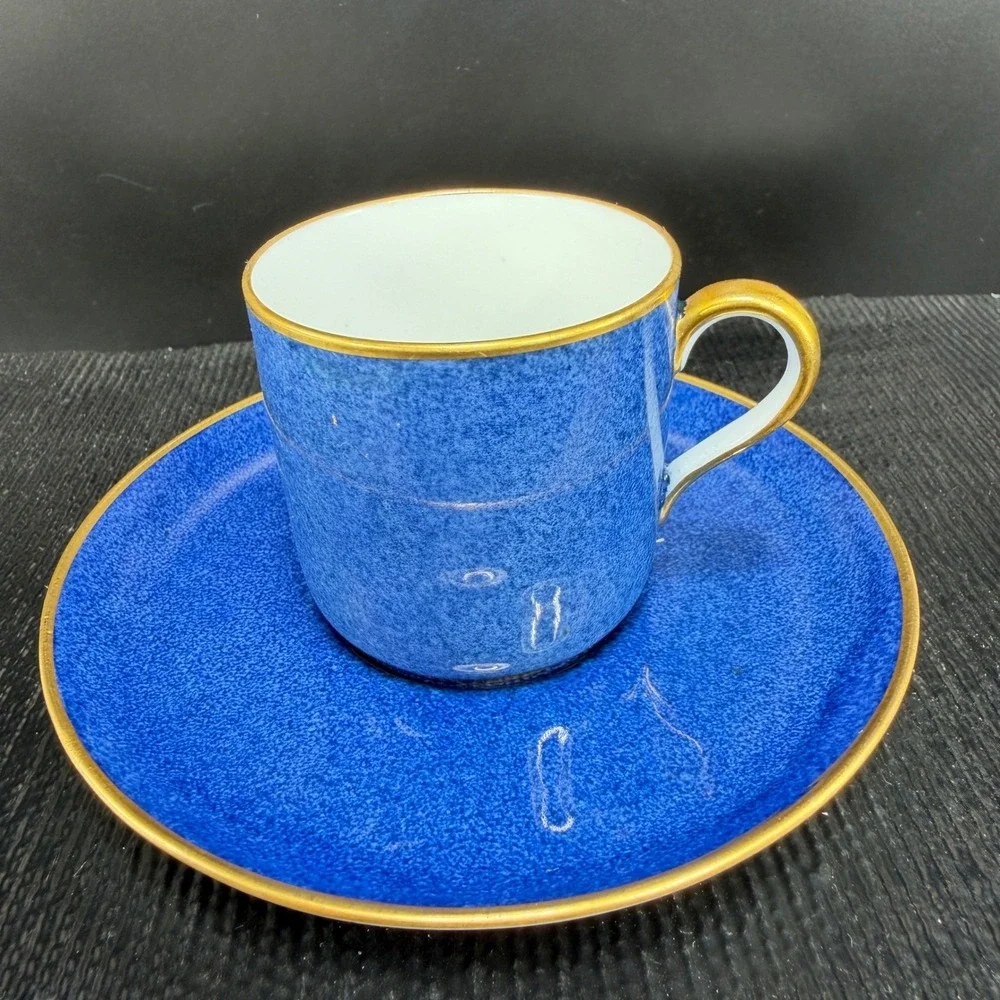 Spode Copeland China Cobalt Blue Gold Trim Demitasse‎ Cup Saucer Set England VTG